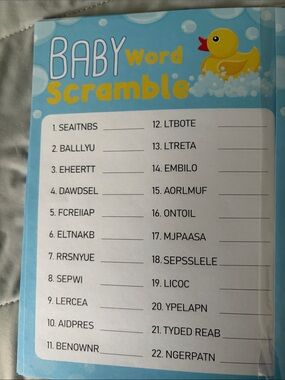 Baby shower Word Scramble and other games for baby shower.